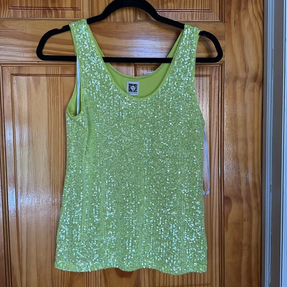 Anne Klein Sequin Tank in Sprout Green XXS - Picture 4 of 9